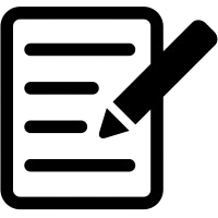 Outlined note icon with a pencil overlay, representing writing or editing a document, set against a plain background, conveying a neutral and professional tone